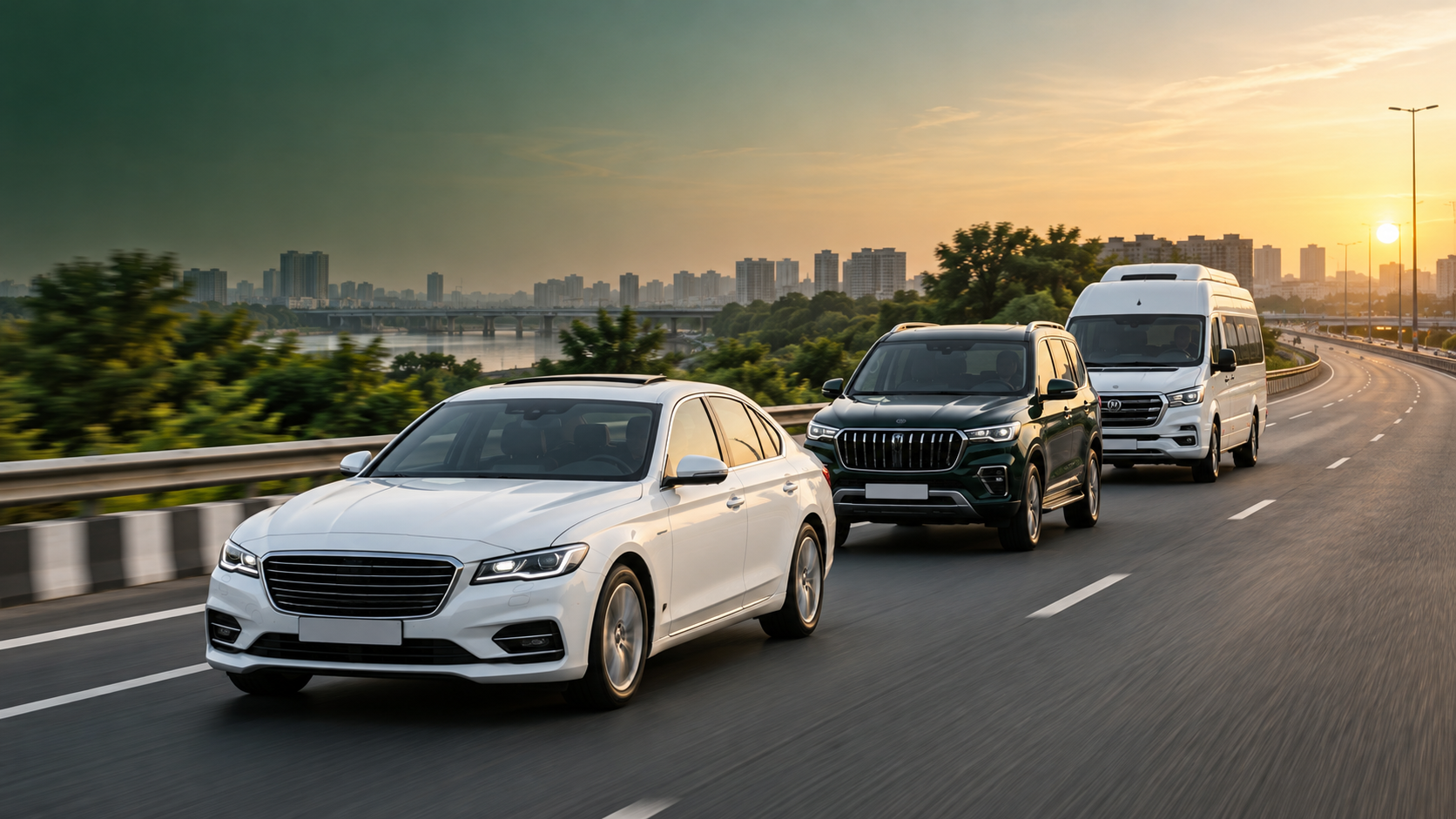 Premium cars and traveller on an Ahmedabad highway